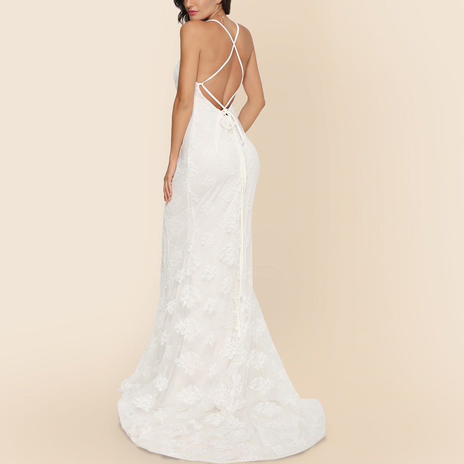 Damen elegantes Abendkleid mit zartem Spitzeneinsatz und verführerischem Rückenausschnitt WW