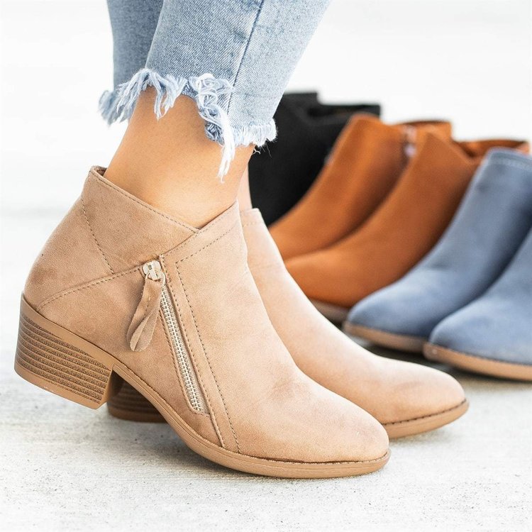 Damen Elegante Stiefeletten mit modischem Reißverschluss und komfortablem Blockabsatz WW