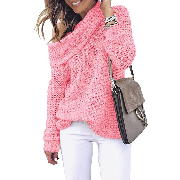 Damen Strickpullover mit schulterfreiem Design und strukturiertem Muster WW
