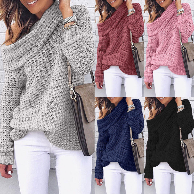 Damen Strickpullover mit schulterfreiem Design und strukturiertem Muster WW