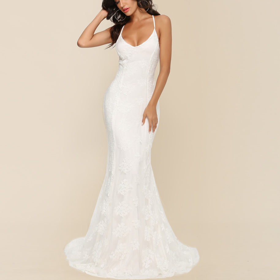 Damen elegantes Abendkleid mit zartem Spitzeneinsatz und verführerischem Rückenausschnitt WW