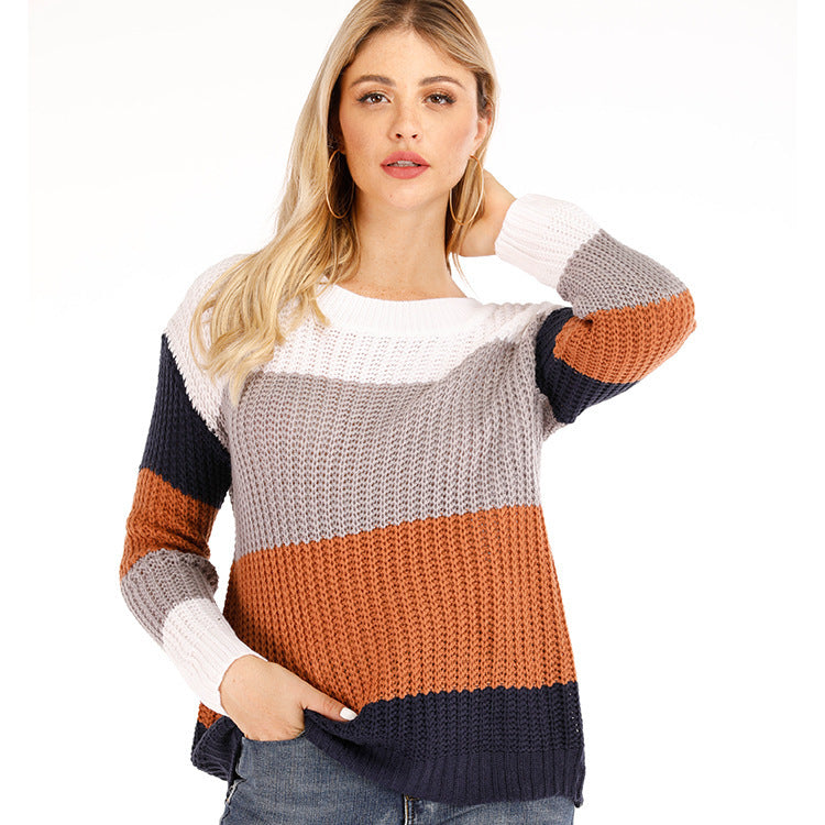 Damen Strickpullover mit modernem Farbblockdesign und lässigem Schnitt WW