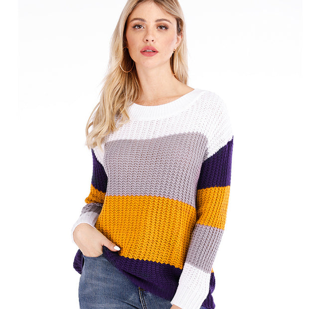 Damen Strickpullover mit modernem Farbblockdesign und lässigem Schnitt WW