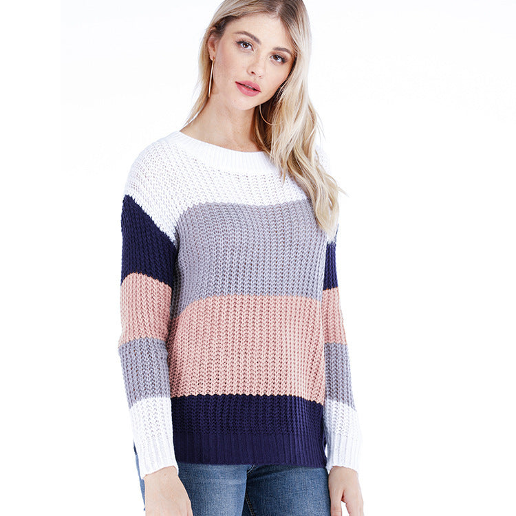 Damen Strickpullover mit modernem Farbblockdesign und lässigem Schnitt WW