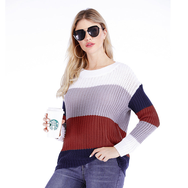 Damen Strickpullover mit modernem Farbblockdesign und lässigem Schnitt WW