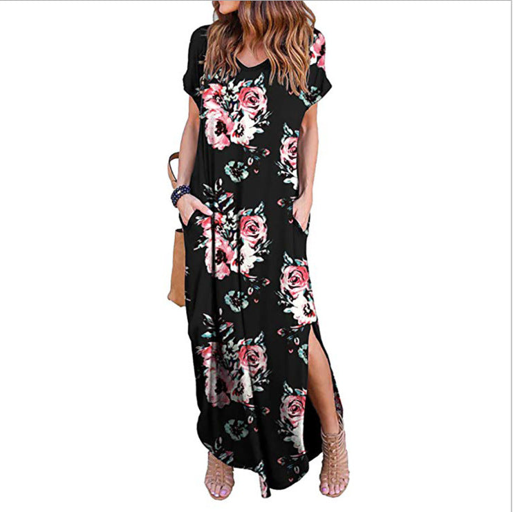 Damen Floral Maxi Kleid mit seitlichen Schlitzen WW
