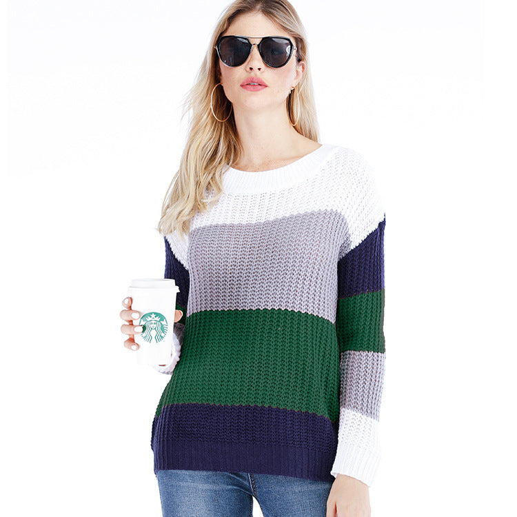 Damen Strickpullover mit modernem Farbblockdesign und lässigem Schnitt WW