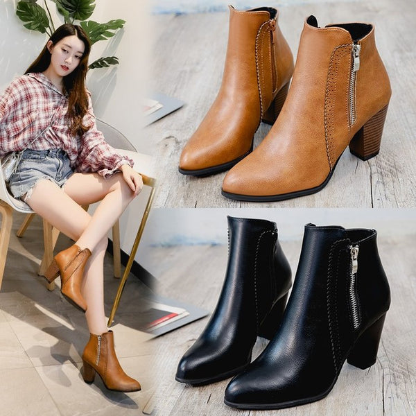 Damen elegante Stiefeletten mit modischem Reißverschluss und hochwertiger Sohle W&W