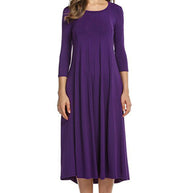 WW | Quadrat-Ausschnitt 3/4-Lange Uni-Farbe Midi-Kleid
