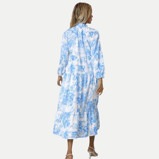 WW | Toile-Druck Midi-Kleid mit hohem Kragen