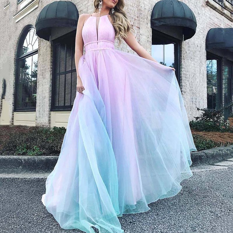 Damen Maxikleid mit tiefem V-Ausschnitt und schwingendem Tüllrock WW