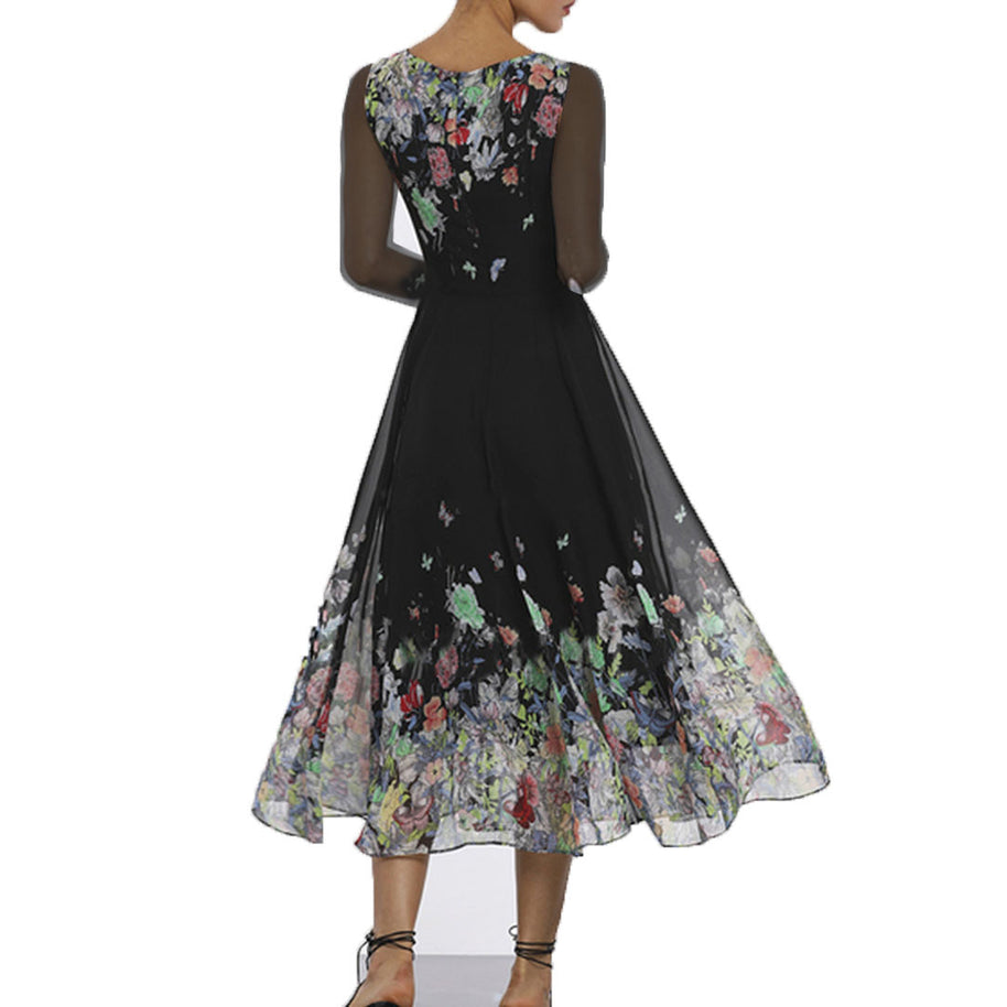 Damen Elegantes Blumen-Maxi-Kleid mit transparenten Ärmeln und fließendem Schnitt WW