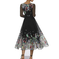 Damen Elegantes Blumen-Maxi-Kleid mit transparenten Ärmeln und fließendem Schnitt WW
