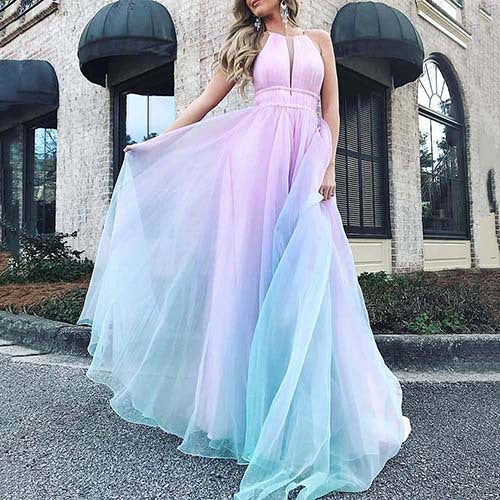Damen Maxikleid mit tiefem V-Ausschnitt und schwingendem Tüllrock WW