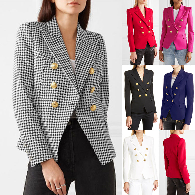 Damen Blazer im doppelten Knopfdesign mit goldenen Akzenten WW