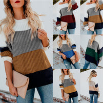Damen Strickpullover mit modernem Farbblockdesign und lässigem Schnitt WW