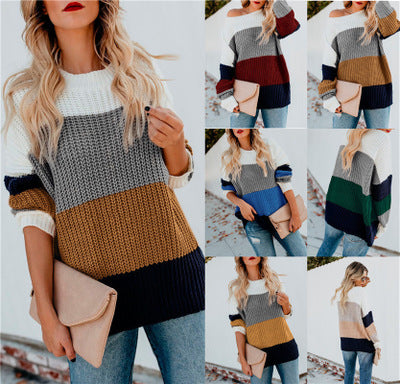 Damen Strickpullover mit modernem Farbblockdesign und lässigem Schnitt WW