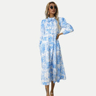 WW | Toile-Druck Midi-Kleid mit hohem Kragen