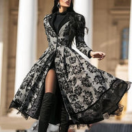 WW | Herbst Winter Spitze Einsatz Retro Lange Trenchcoat