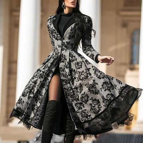 WW | Herbst Winter Spitze Einsatz Retro Lange Trenchcoat