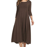 WW | Quadrat-Ausschnitt 3/4-Lange Uni-Farbe Midi-Kleid