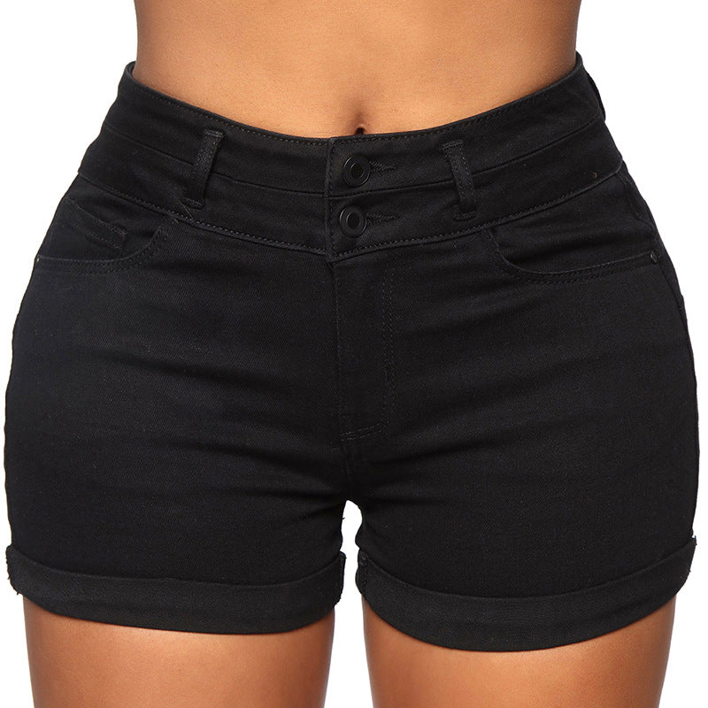 Damen High-Waist Shorts mit umgeschlagenem Saum und elastischem Bund WW