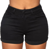 Damen High-Waist Shorts mit umgeschlagenem Saum und elastischem Bund WW