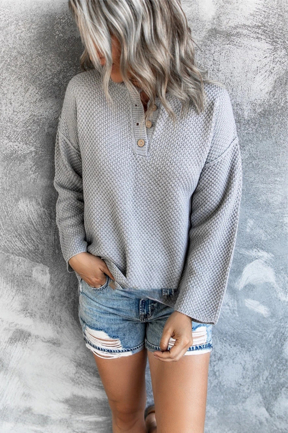 WW Solid Color Übergrößen V-Ausschnitt Pullover