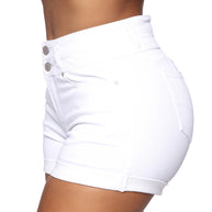 Damen High-Waist Shorts mit umgeschlagenem Saum und elastischem Bund WW