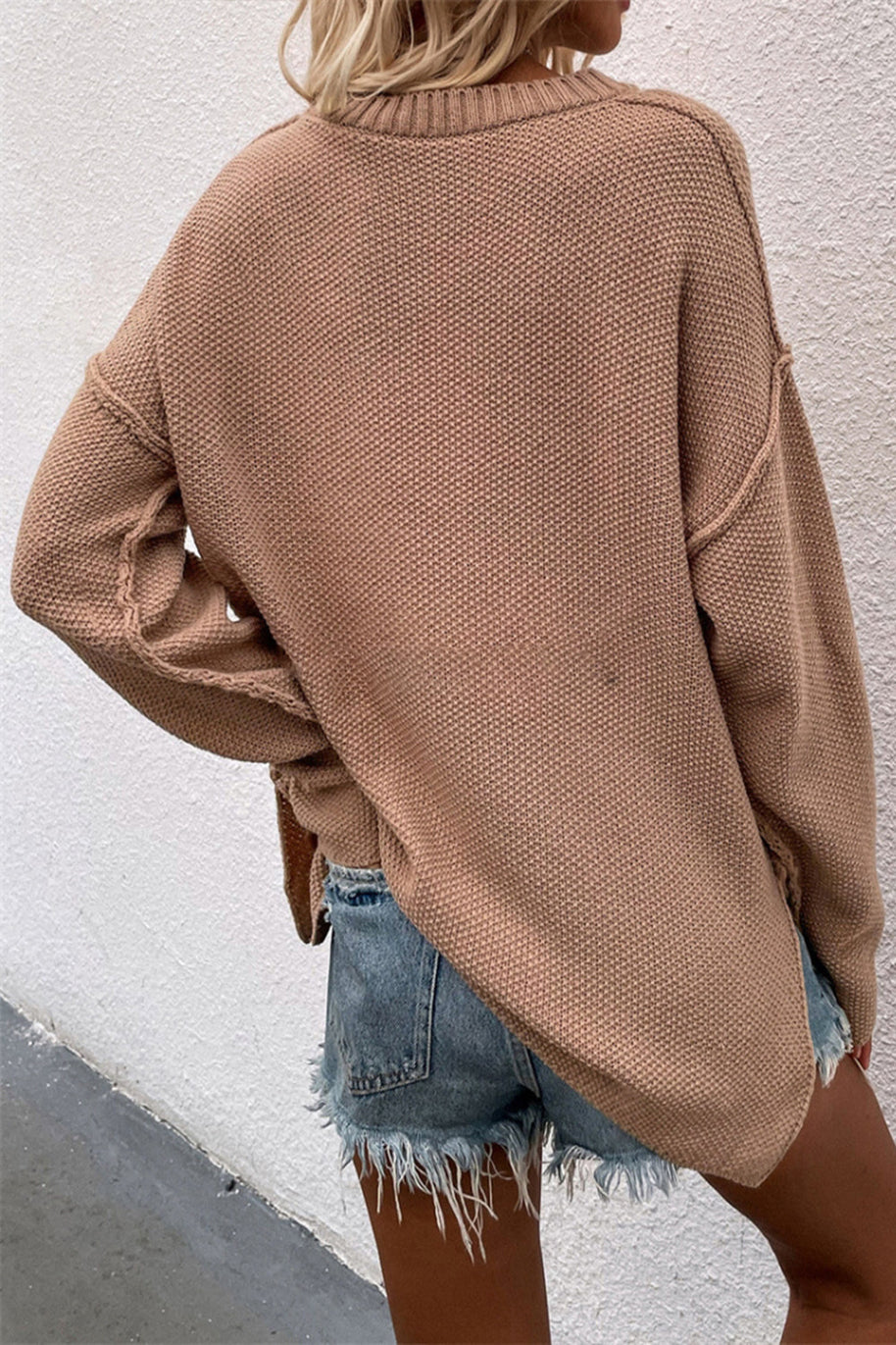WW Solid Color Übergrößen V-Ausschnitt Pullover