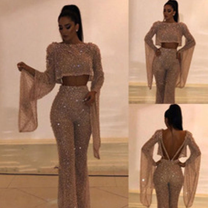 WW | Sexy Langarm Rückenfreier Jumpsuit & Taillenausschnitt Hose