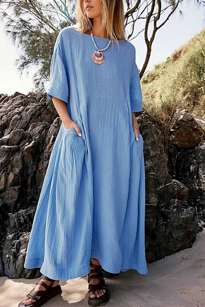 WW | Lecker und Trendy Kurzärmliges Kleid aus Knitterfreiem Stoff In Großen Größen