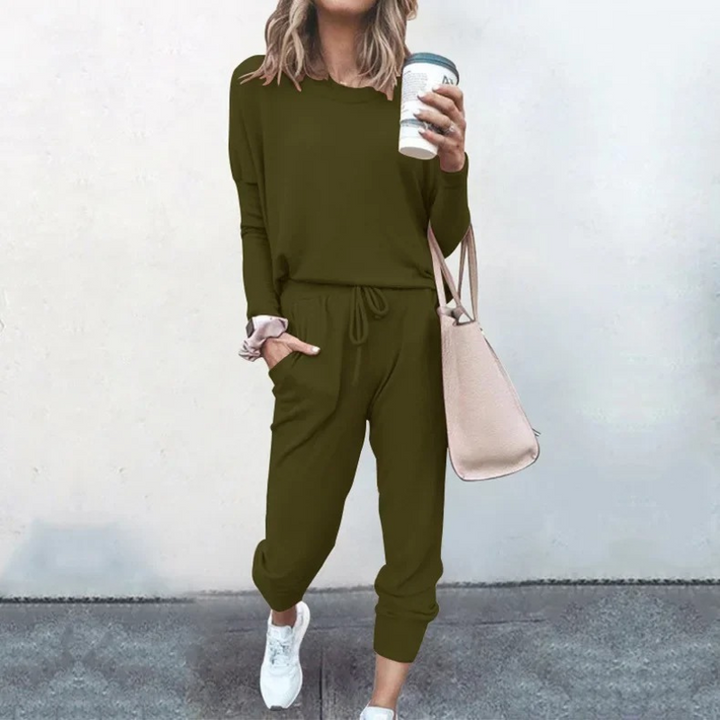 W&W Mode | Damen Hausanzug Bequemer Zweiteiler Mit Kordelzug Und Langarmshirt