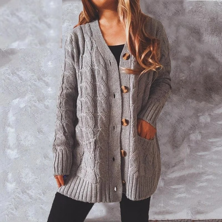 W&W Mode | Wollstrickjacke Damen Mit Zopfmuster Und Holzknöpfen, Lockere
