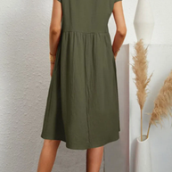 WW | Schickes Kurzärmliges Kleid mit Rundhalsausschnitt aus Einfarbigem Patchwork