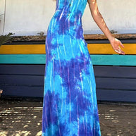 WW | Scoop Neck Rückenfreies Criss Cross Tie Dye Maxikleid