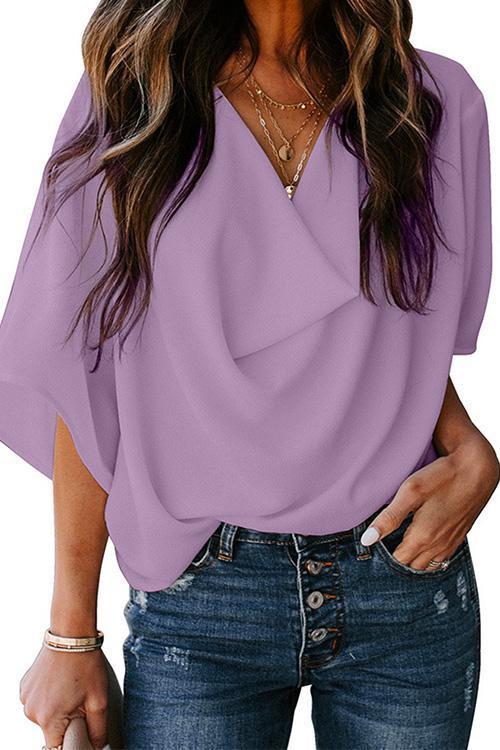 WW | Rosiedress Cowl Neck Kurzarm Drapiert Chiffon Shirt