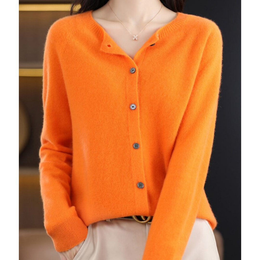 W&W Mode | Merinowolle Damen O-Ausschnitt Strickjacke Kaschmirpullover