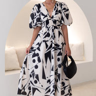 WW | Real Love Print Puffärmel Maxi Kleid