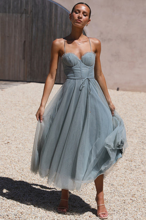 WW | Rare Beauty Tüll Rückenfreies Midi Kleid