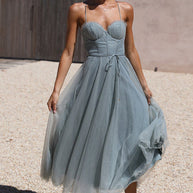 WW | Rare Beauty Tüll Rückenfreies Midi Kleid