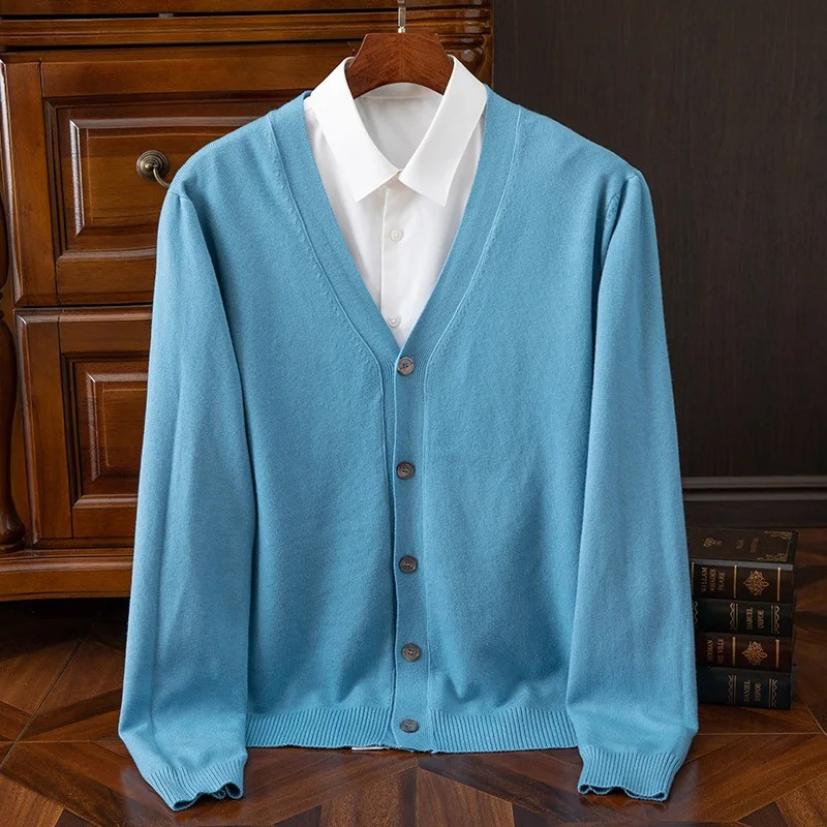 WW | Herren Strickjacke Mit Knöpfen, Leichtes Material, V-ausschnitt, Klassischer Stil