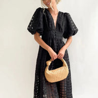 WW | Puffärmel Midi-Kleid