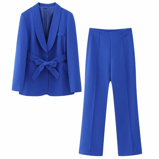 WW 2-teiliger Damenanzug | Eleganter Blazer mit Gürtel und passender Hose