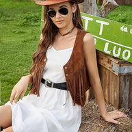 WW | Suede-Weste mit Fransen und Knopfdetail