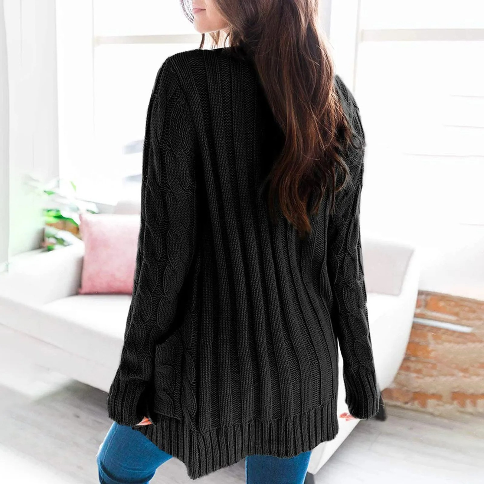 WW | Stylische Lange Strickjacke Für Damen Mit Knopfleiste