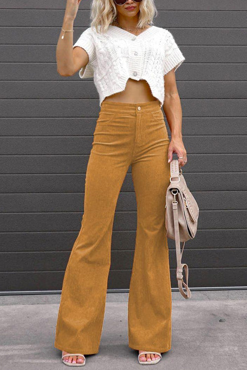 WW | Rosiedress Ein-Knopf-Baumwollcord-Flare-Hose mit Taschen
