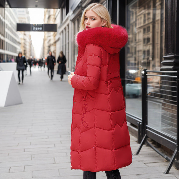 W&W Mode | Eleganter Taillierter Überknie Baumwollmantel mit Fellkragen