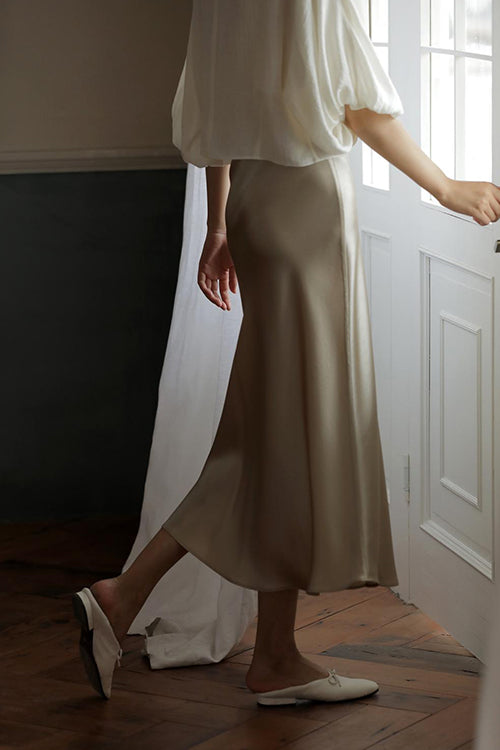 Damen-Satinrock mit hoher Taille und Midi-Länge