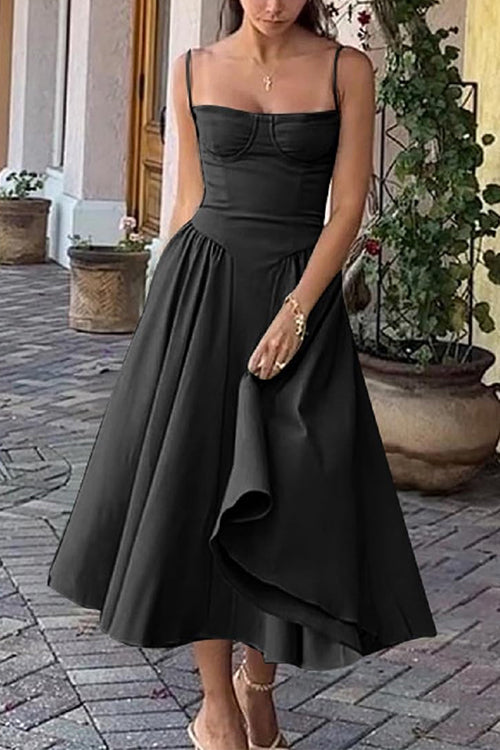 WW | Rosiedress Spaghetti-Träger Pocketed Korsett Swing Midi Kleid
